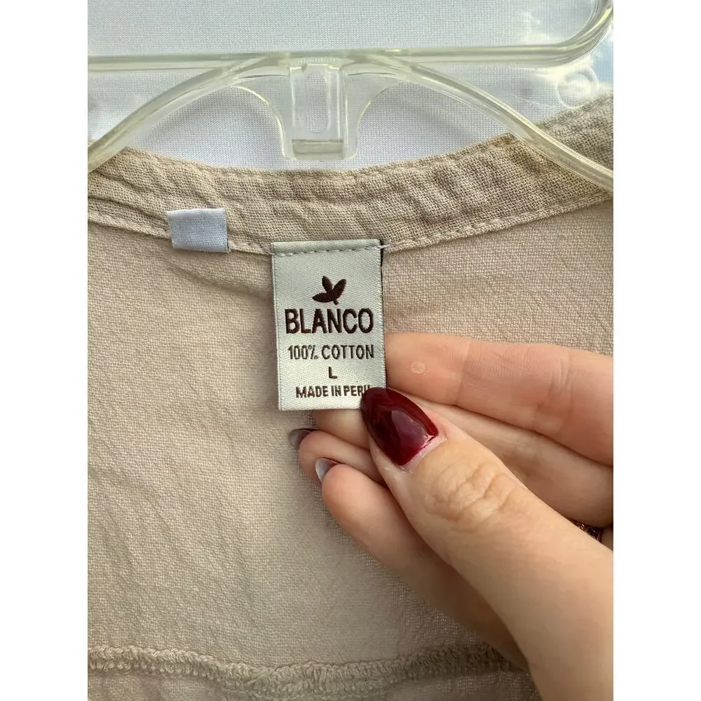 Blanco Suza Beige 100% Cotton Button Cover Up Beach Mini Dress